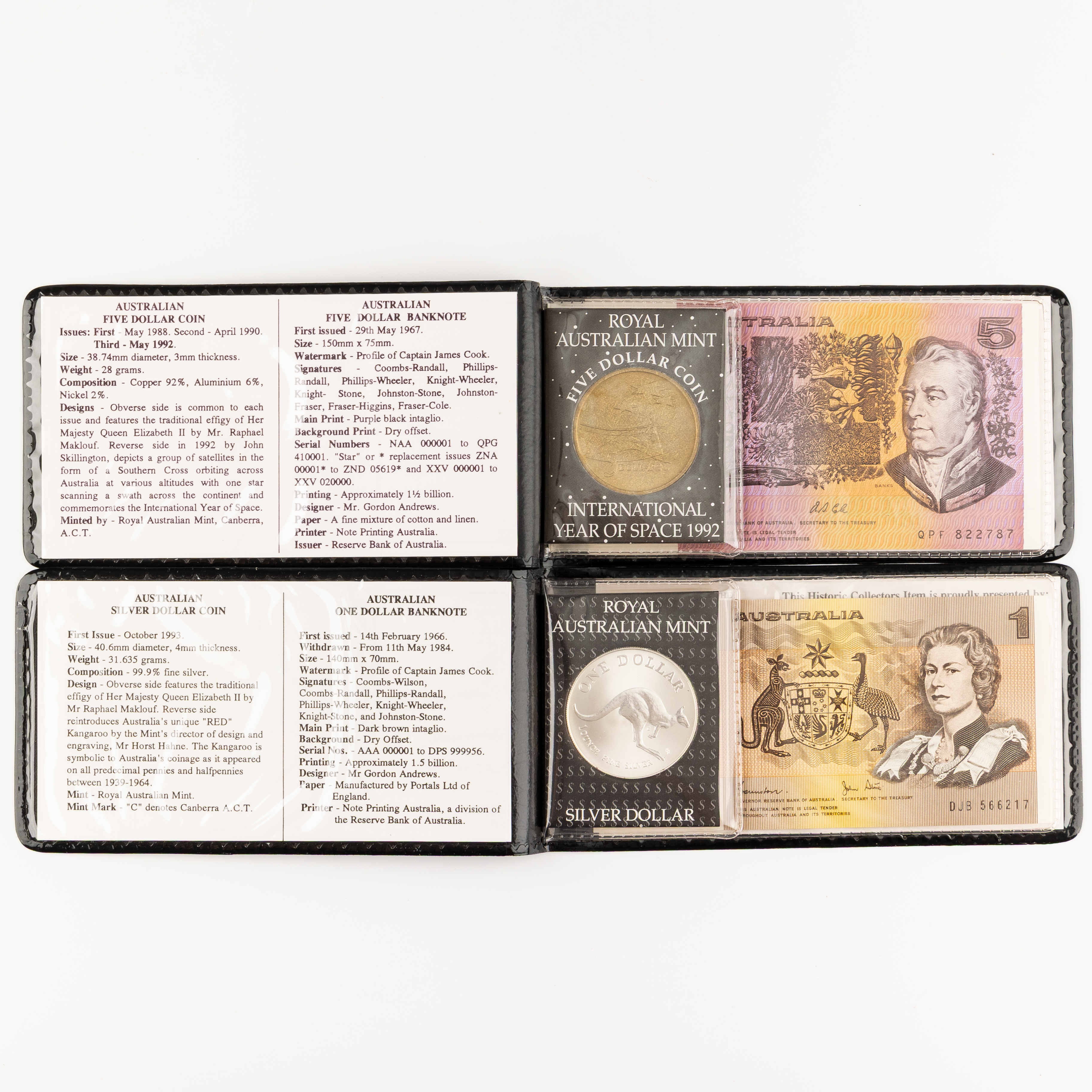 149 · Coin Colony Wallets, One Dollar - Five Dollars, 1992 - 1993,  UNC