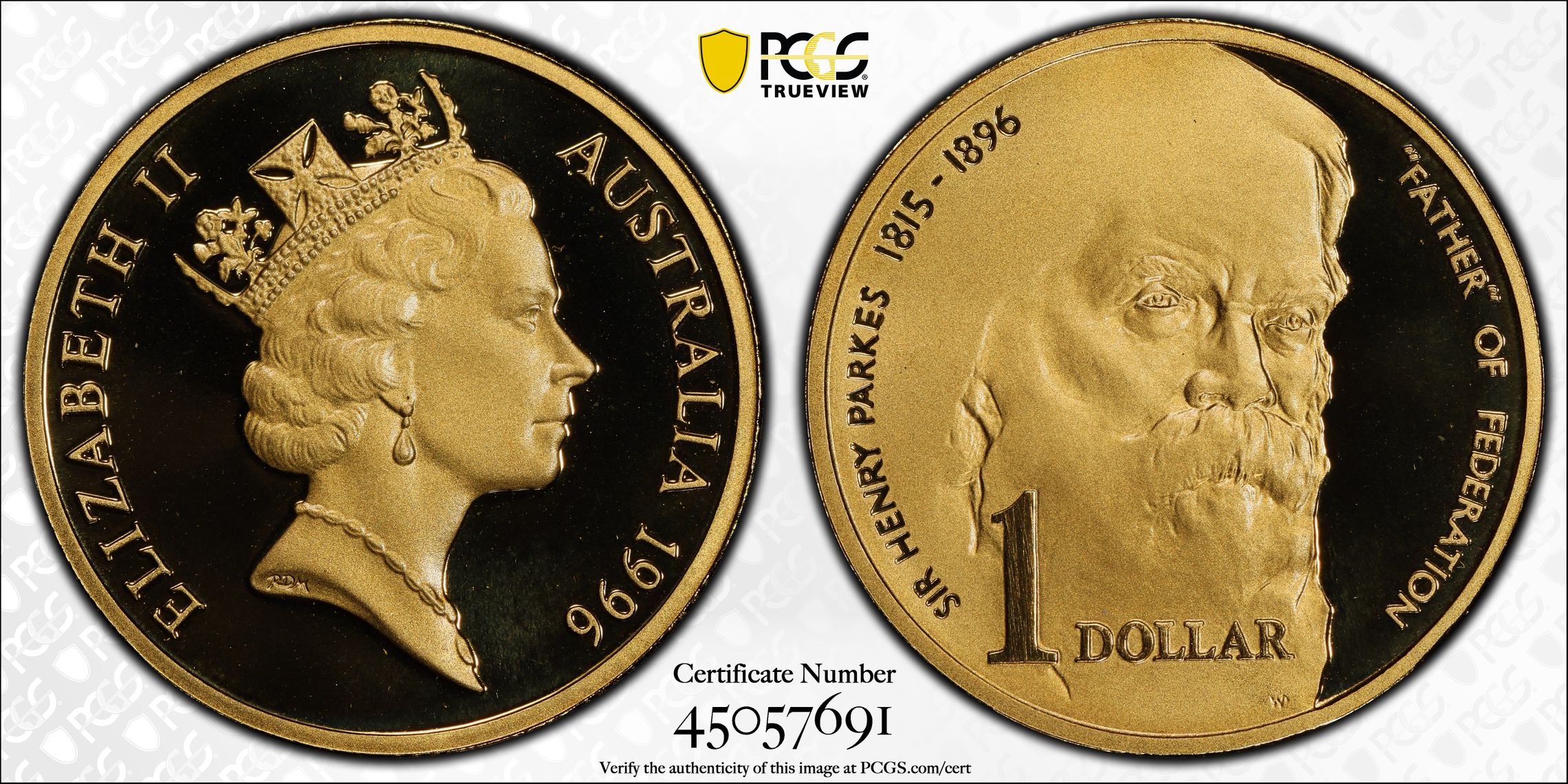 1996 Australia One Dollar, $1 Parkes PCGS - PR70DCAM POP 3/0 -691