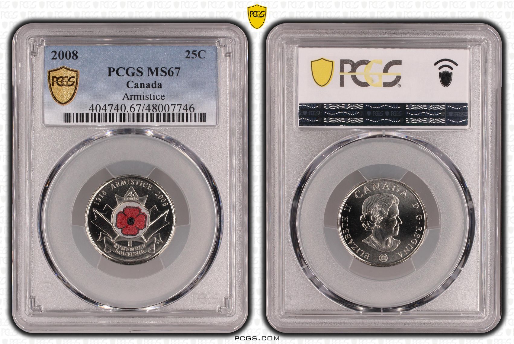 Canada, Armistice (Poppy), Twenty-Five Cent, 2008, PCGS MS67