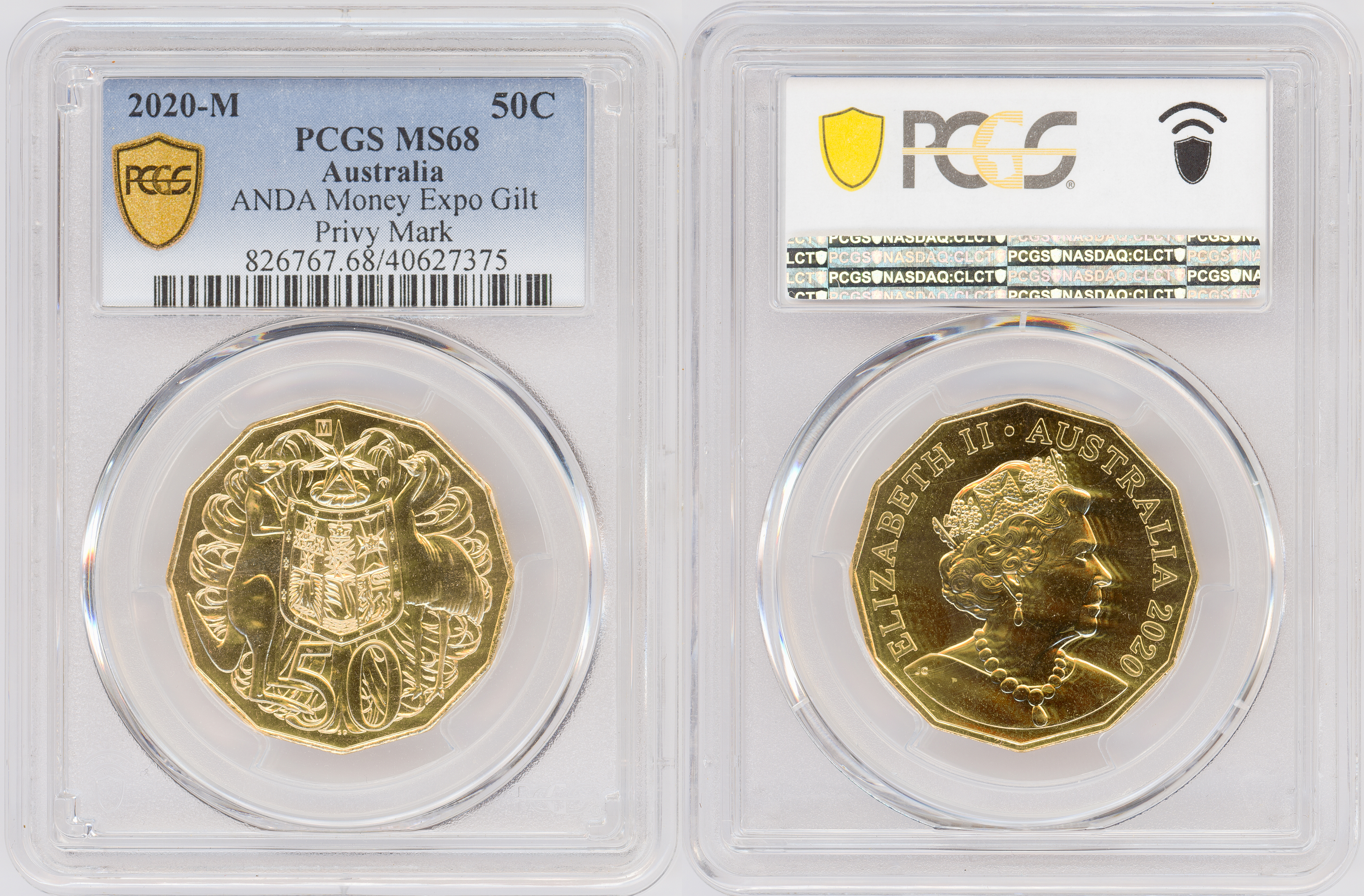 ANDA Money Expo Gilt, Fifty Cent, 2020-M, PCGS MS68
