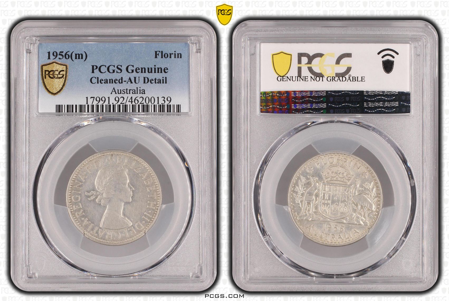 Florin, 1956(m), PCGS Genuine - AU Details (92 - Cleaned)