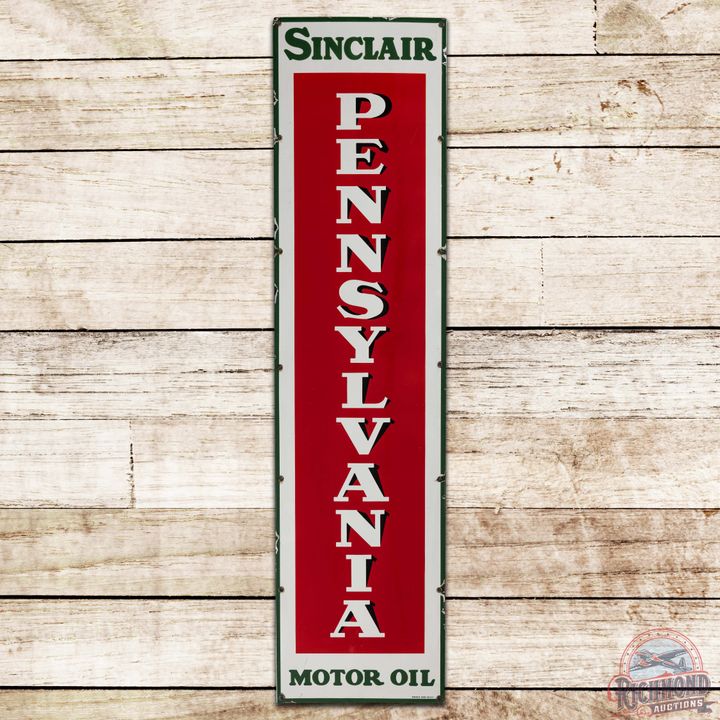 Sinclair Pennsylvania Motor Oil Vertical SS Porcelain Sign
