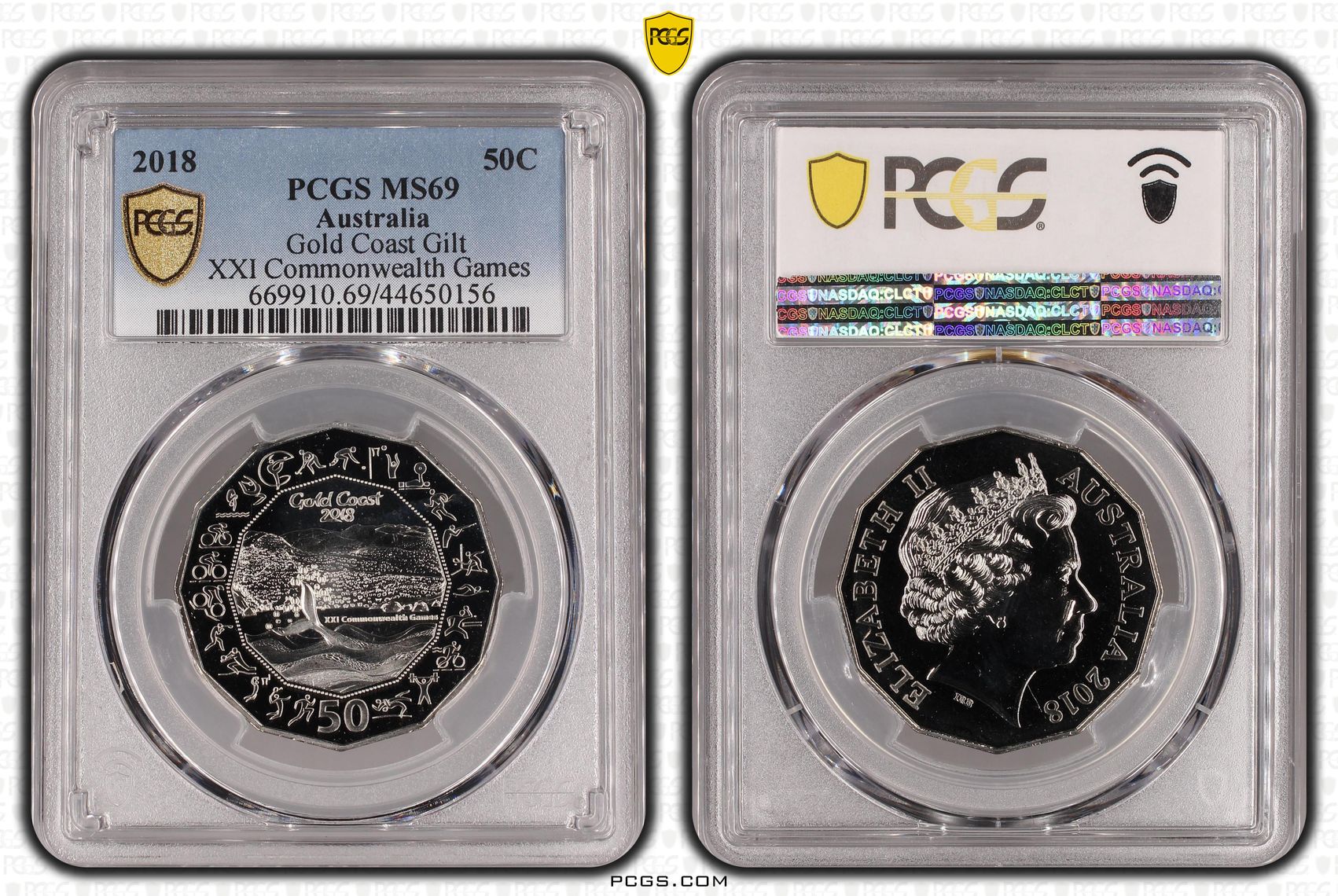 Elizabeth II, XXI Commonwealth Games, Fifty Cent, 2018, PCGS MS 69