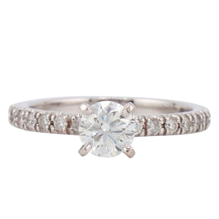 Anillo solitario con diamantes, oro blanco 14K