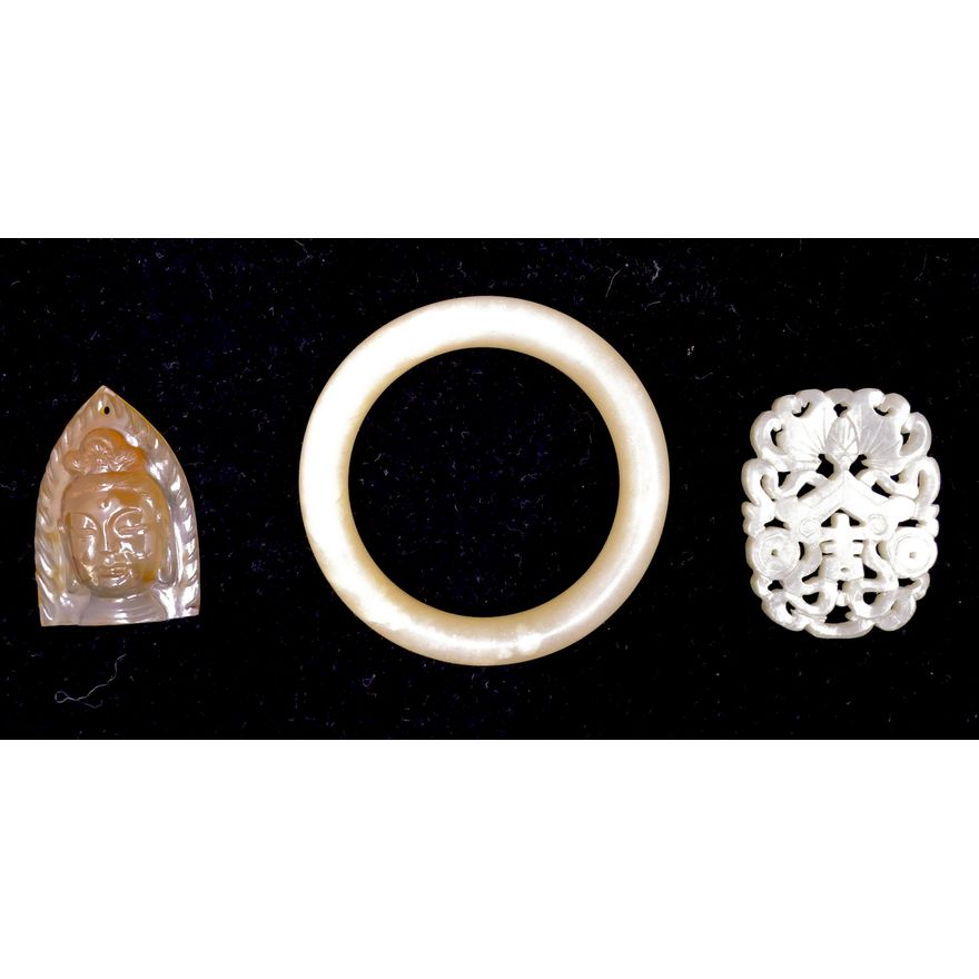 Box Chinese Stone Bangle and Pendants