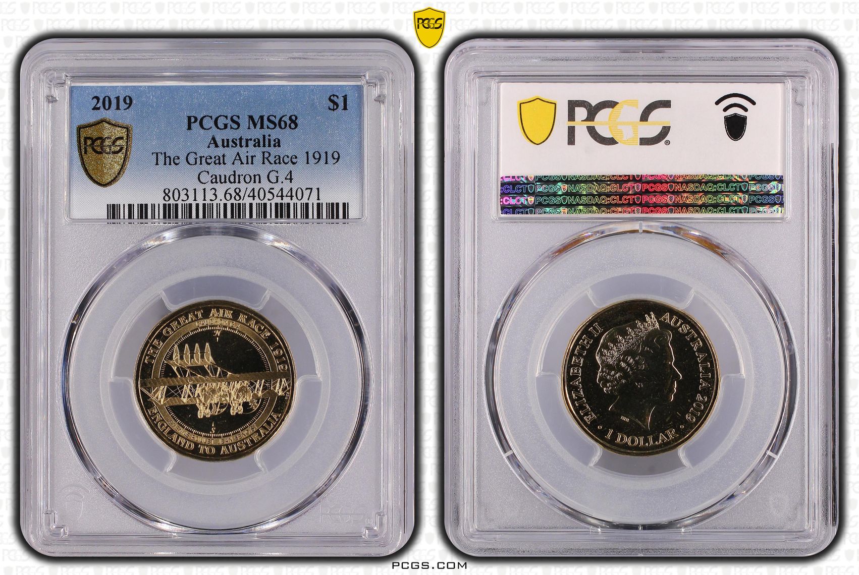 406 · 2019 Australia One Dollar, $1 The Great Air Race 1919 Caudron G.4 PCGS - MS68 POP 5/0 -071