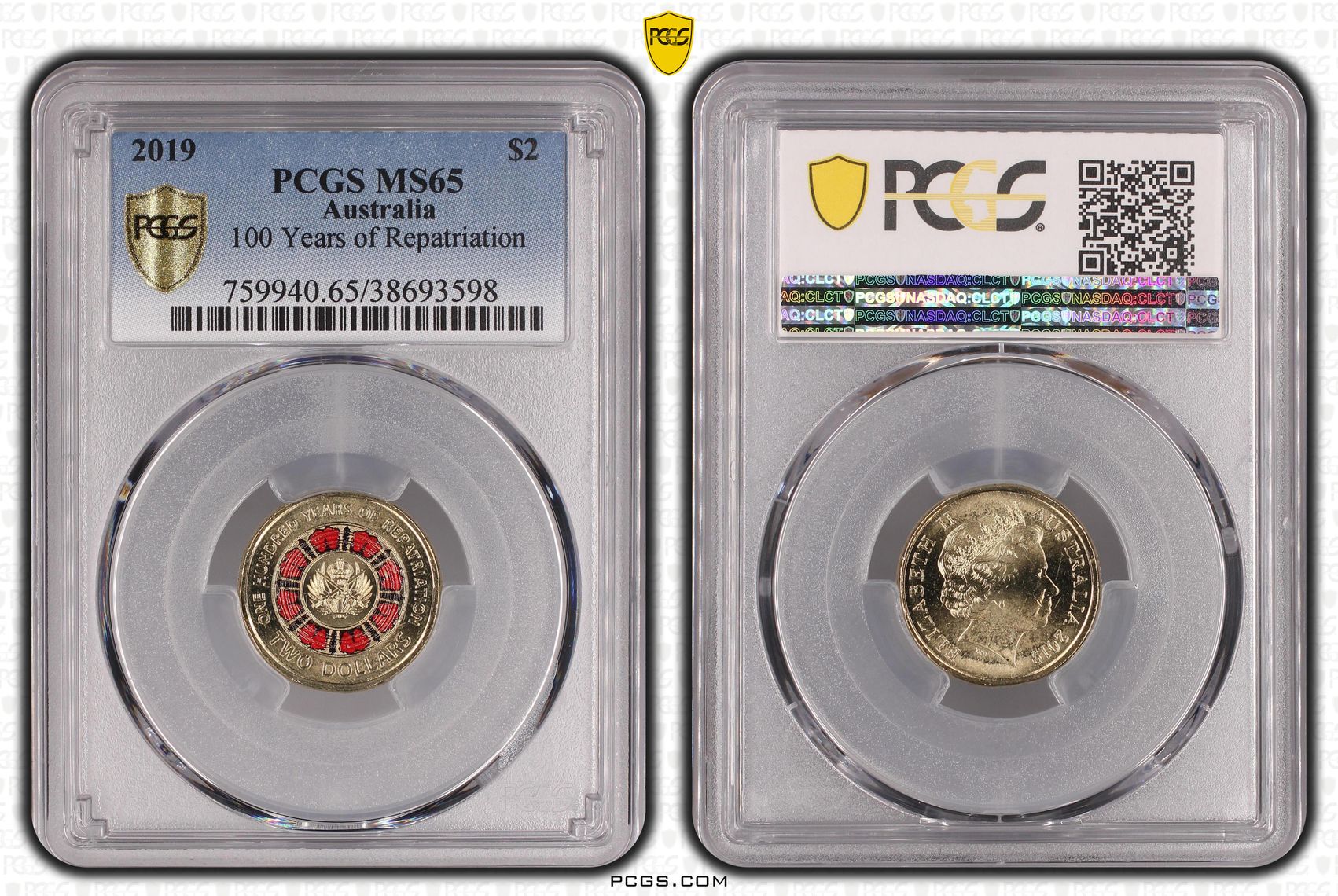 2019 Australia Two Dollar, $2 100 Years of Repatriation PCGS - MS65 -598