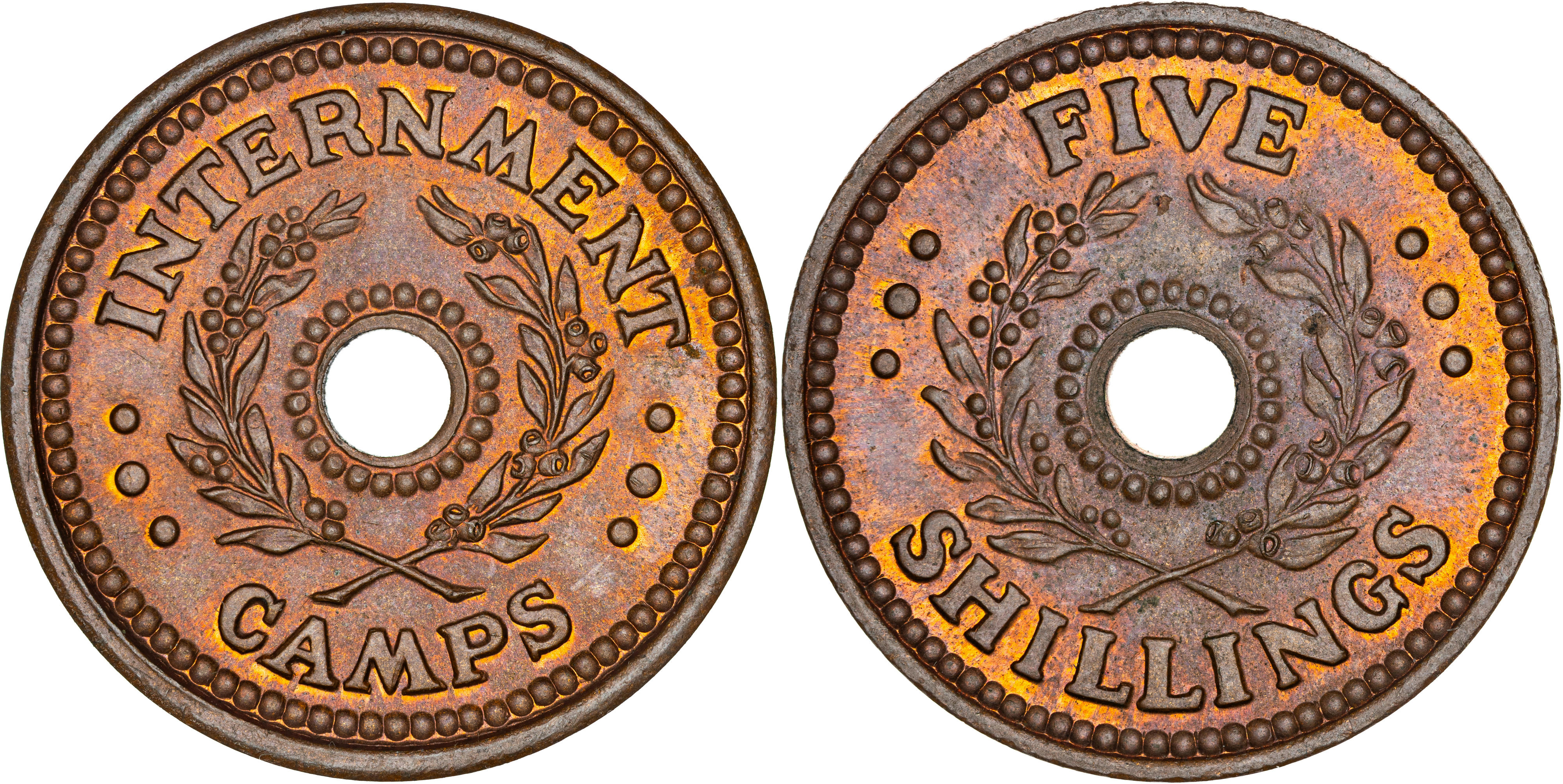 220 · Hay Internment Camp, Five Shillings, 1943,  UNC