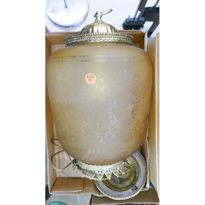 Vintage Amber Acid Cut Shade Hanging Pendant Lamp- 15x9''