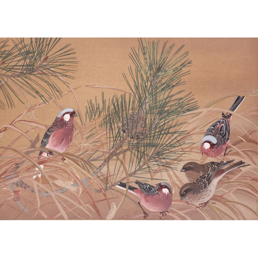 Rakusan Tsuchiya ''Winter 2'' (Birds) Woodblock
