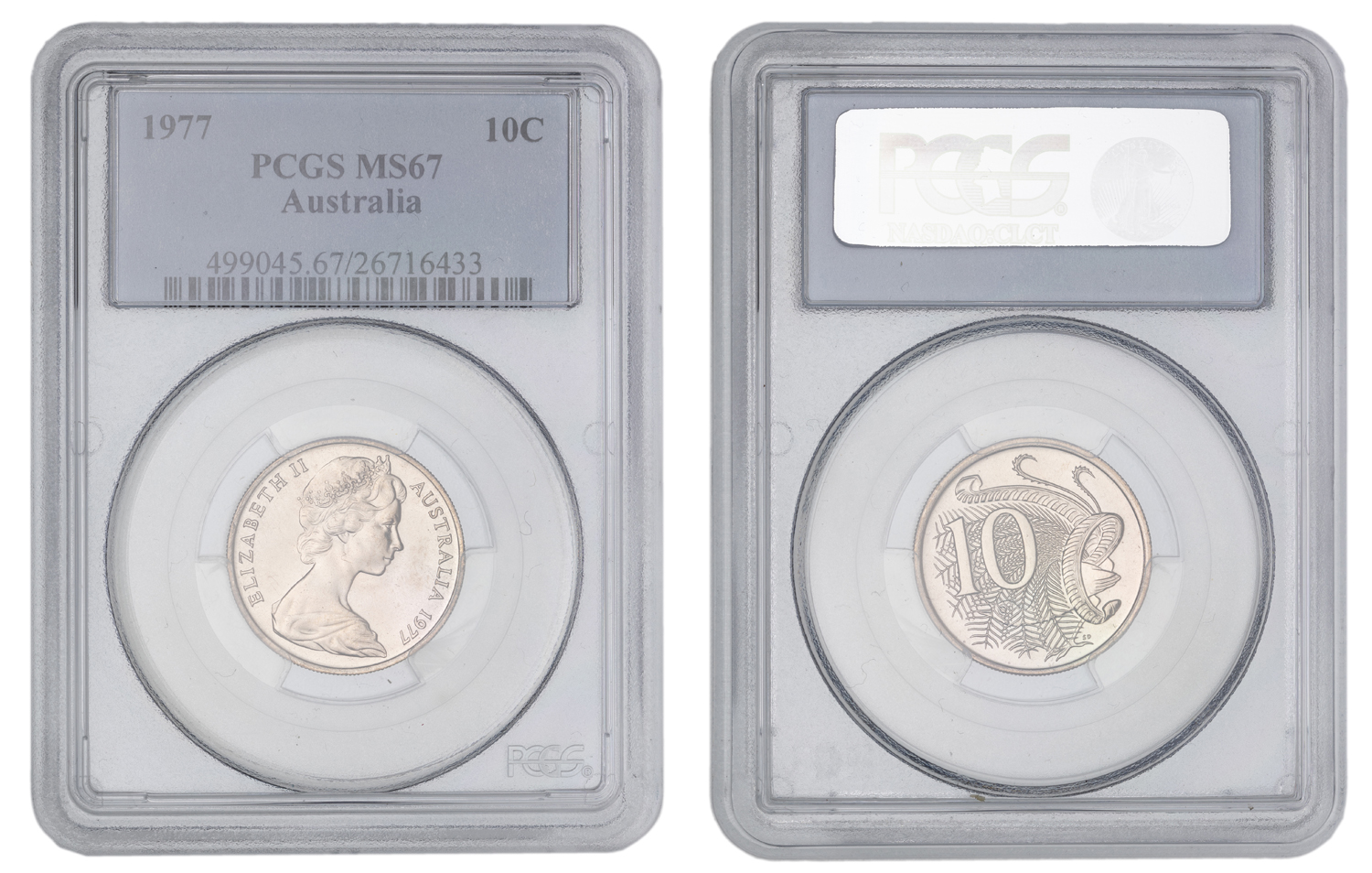 Elizabeth II, Ten Cent, 1977, PCGS MS67