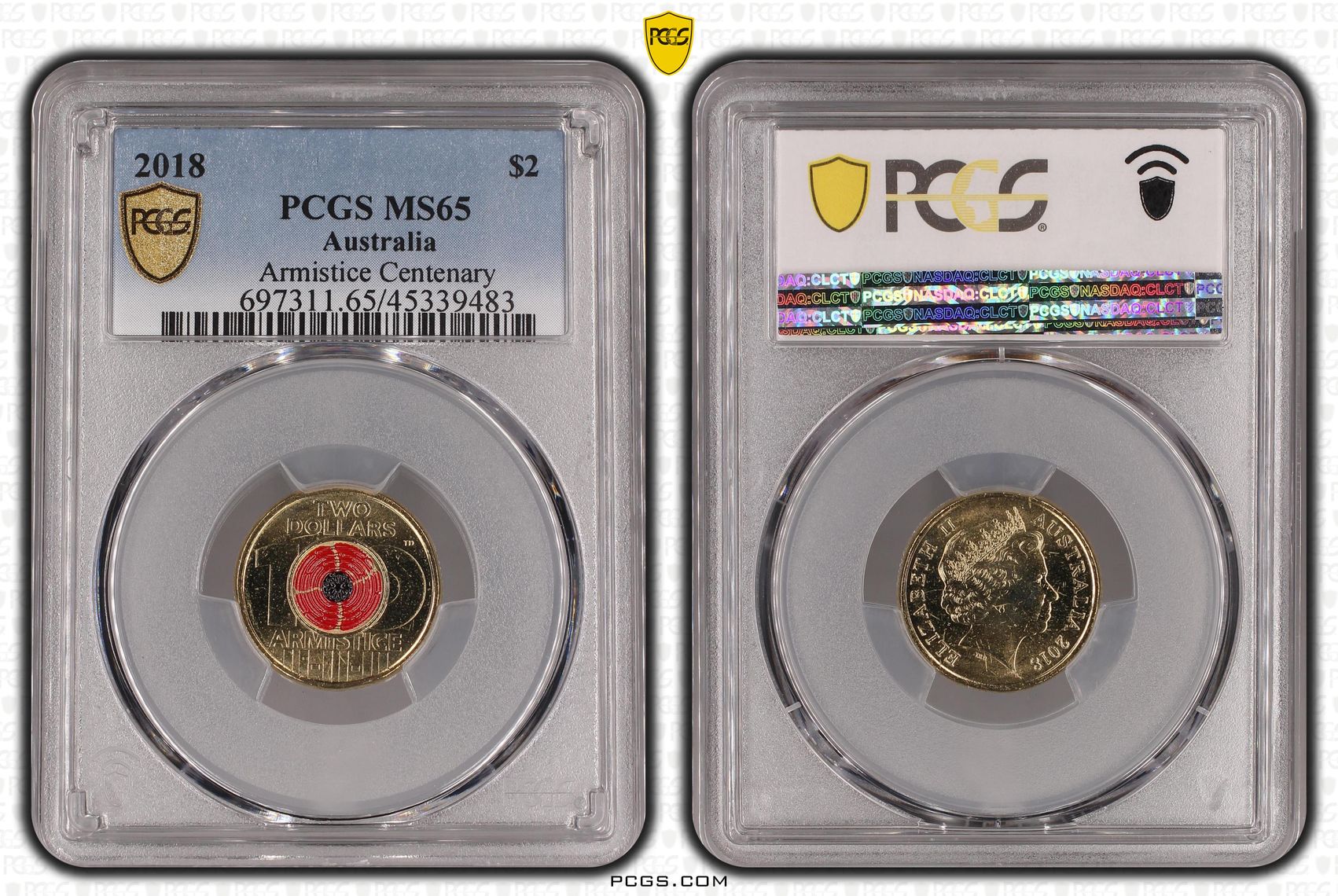 2018 Australia Two Dollar, $2 Armistice Centenary PCGS - MS65 -483