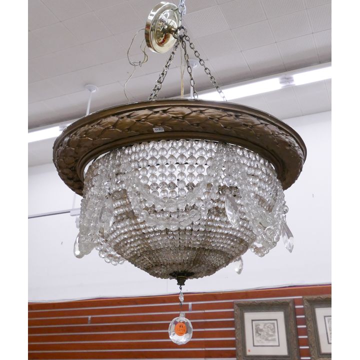 Antique Crystal & Gessoed Wood Chandelier from the Palomar Theater- 26x18''