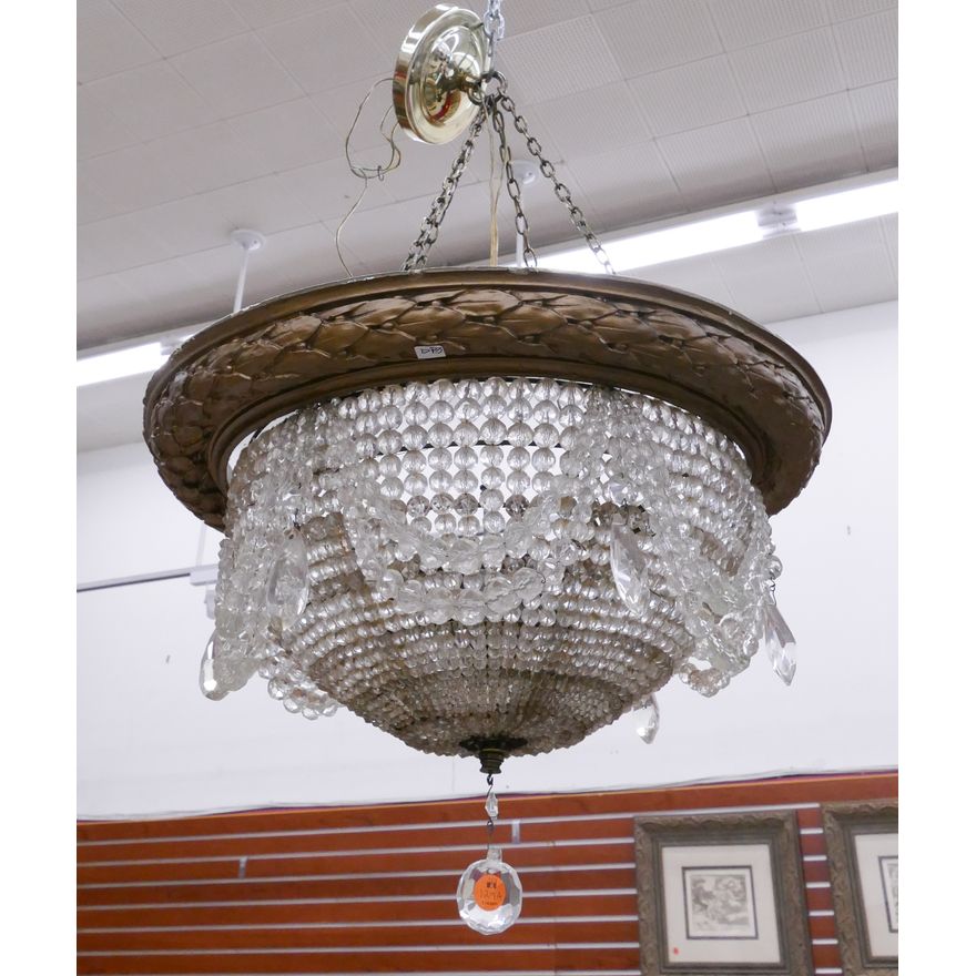Antique Crystal & Gessoed Wood Chandelier from the Palomar Theater- 26x18''