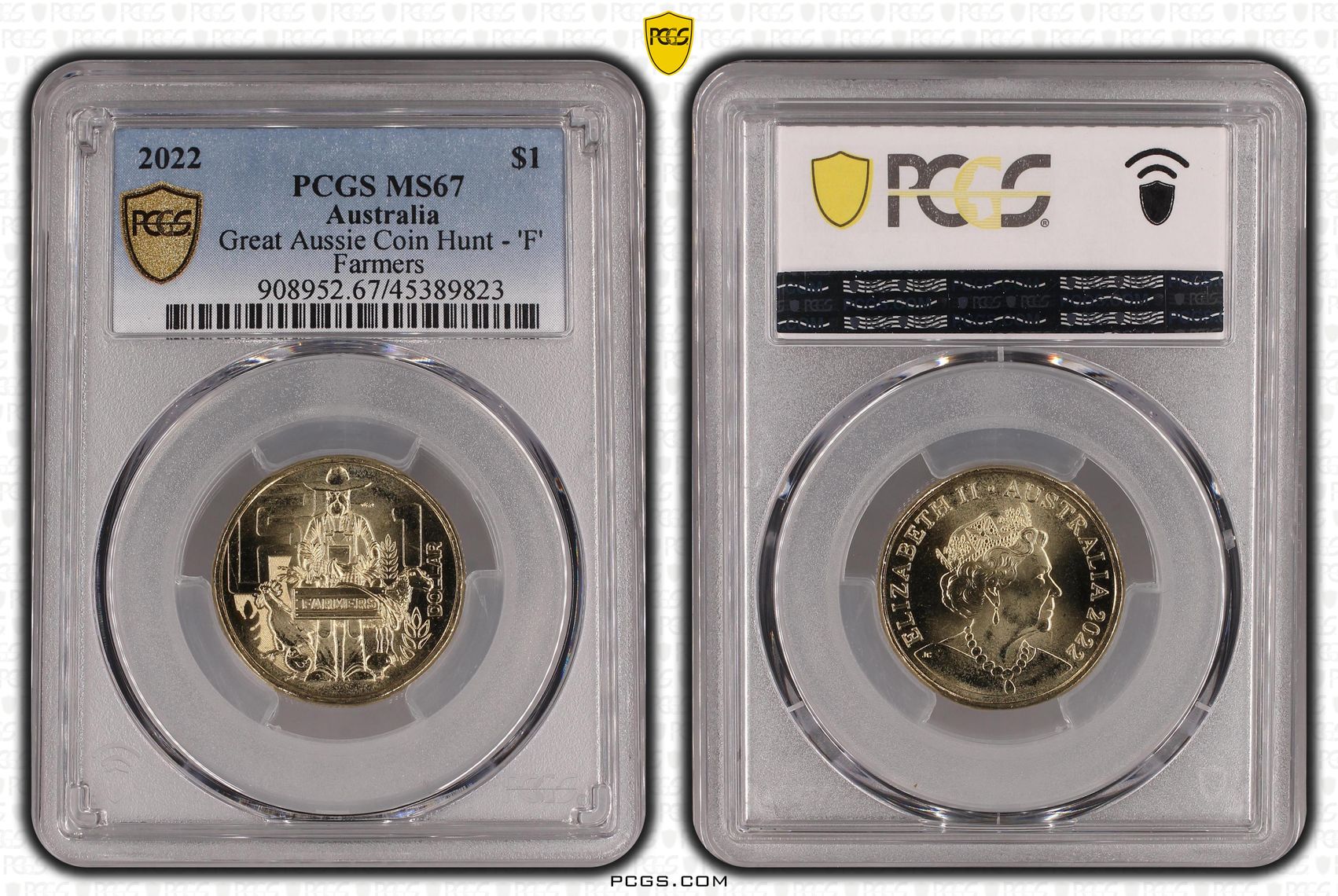 2022 Australia One Dollar, $1 Great Aussie Coin Hunt - 'F' PCGS - MS67 POP 1/0 -823
