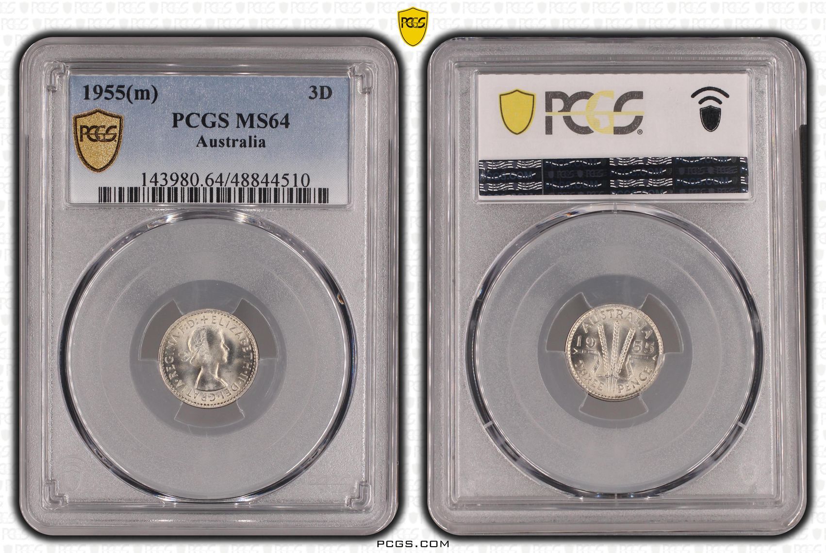 Elizabeth II, Threepence, 1955, PCGS MS64
