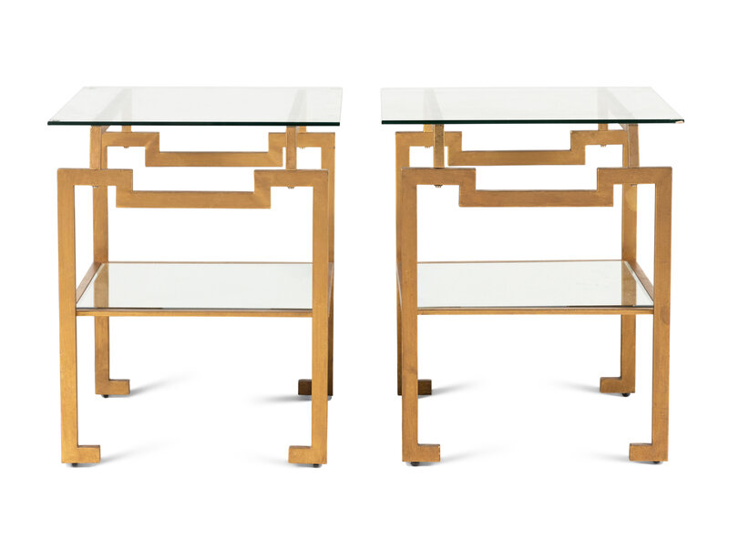 A Pair of Gilt and Mirrored Glass-Top Side Tables