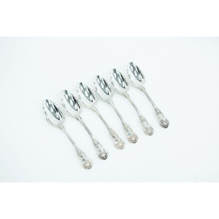 Six silver Kings Honeysuckle pattern serving spoons