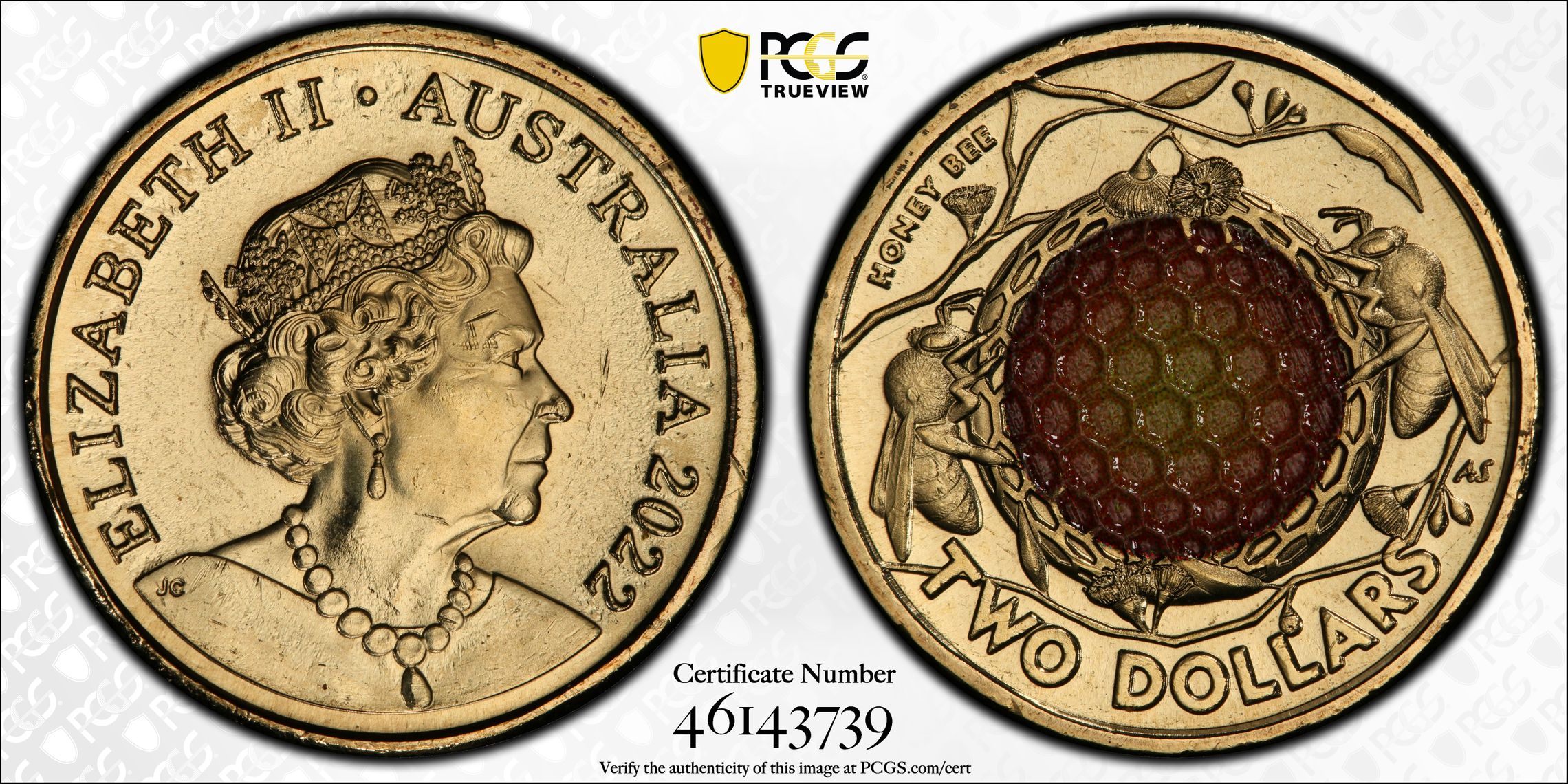 Honey Bee Colorized, Two Dollar, 2022, PCGS MS65