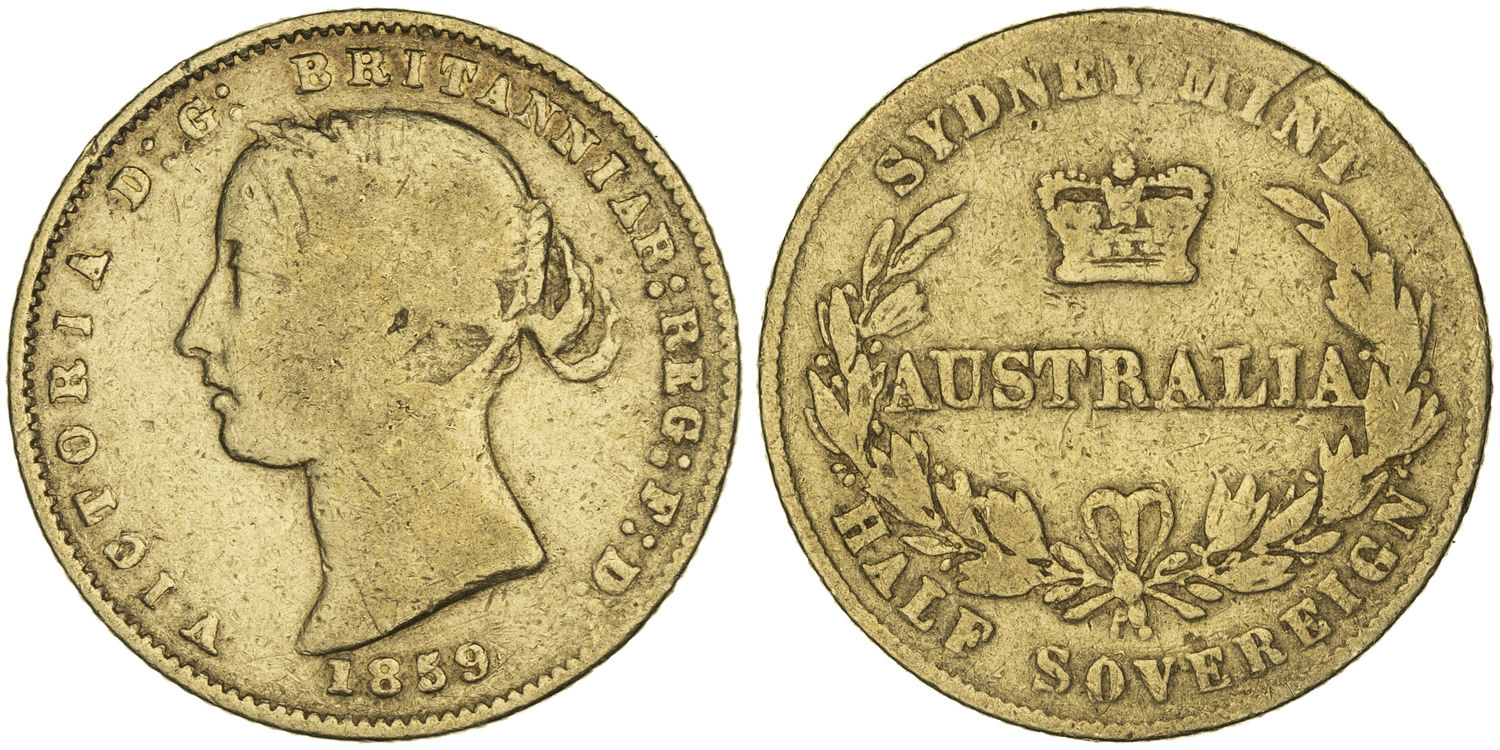 Victoria, Sydney Mint - Type II, Half Sovereign, 1859, G