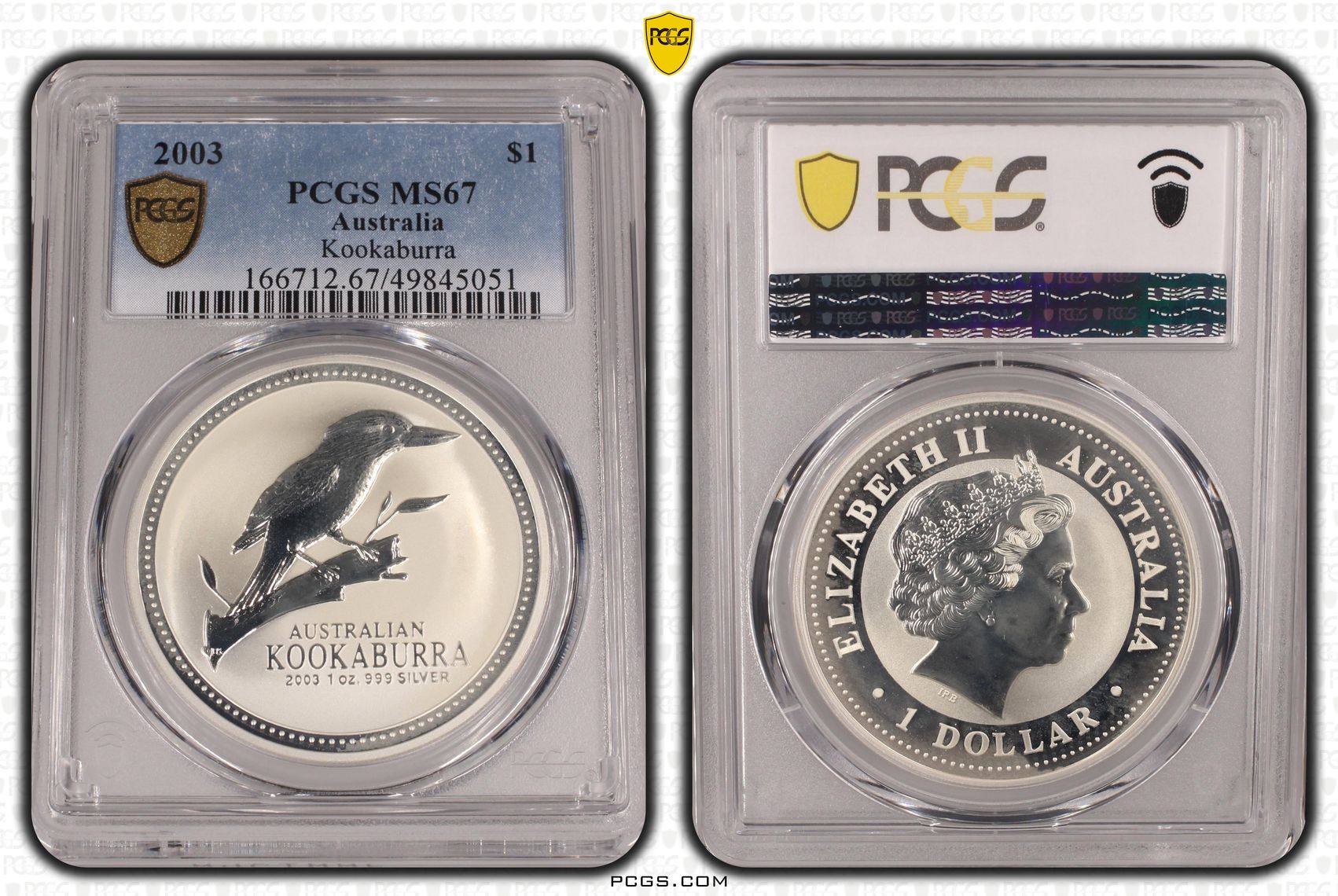 Kookaburra Silver, One Dollar, 2003, PCGS MS67
