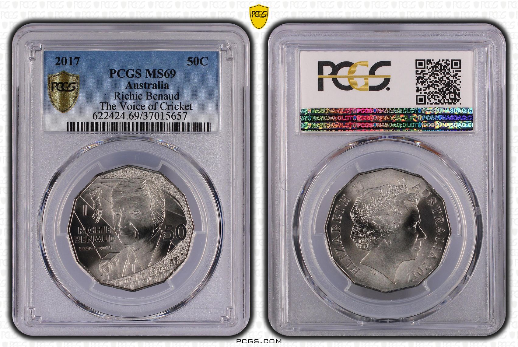 Richie Benaud, Fifty Cent, 2017, PCGS MS69