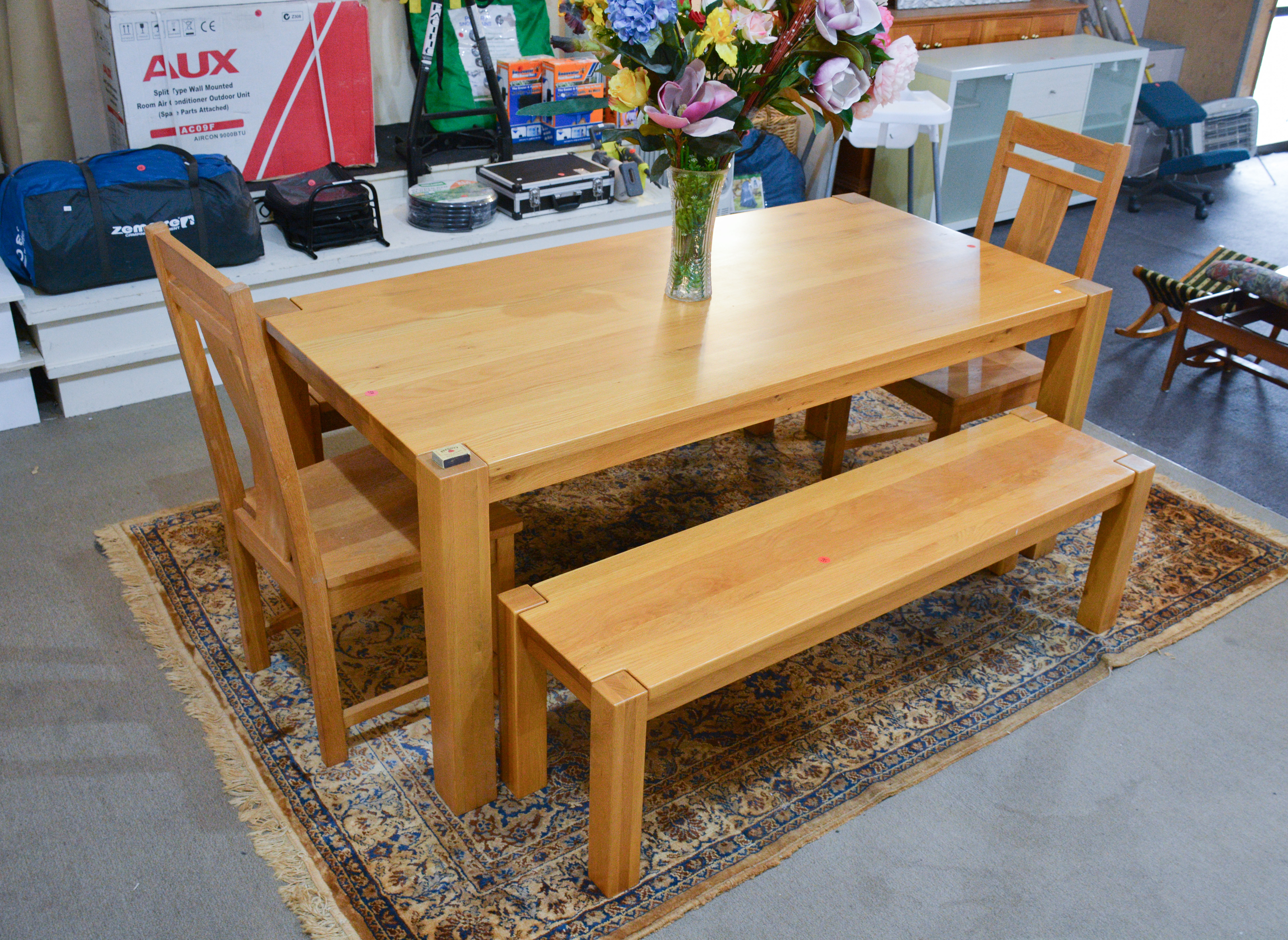 Top Quality Wood Table, Two Chairs + 2 Bench Seats — NZ auction result