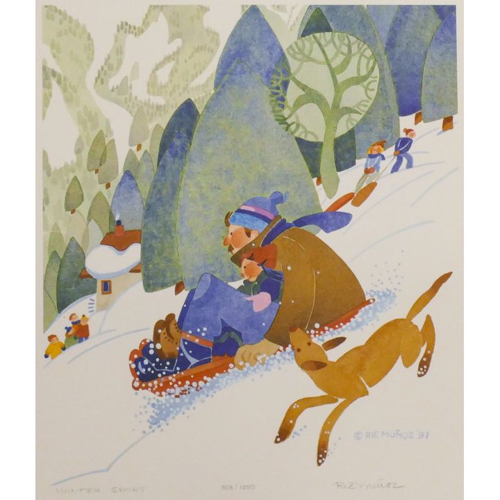 Rie Munoz ''Winter Sport'' 1997 Signed Print 16'' x 14.25'' Sheet.