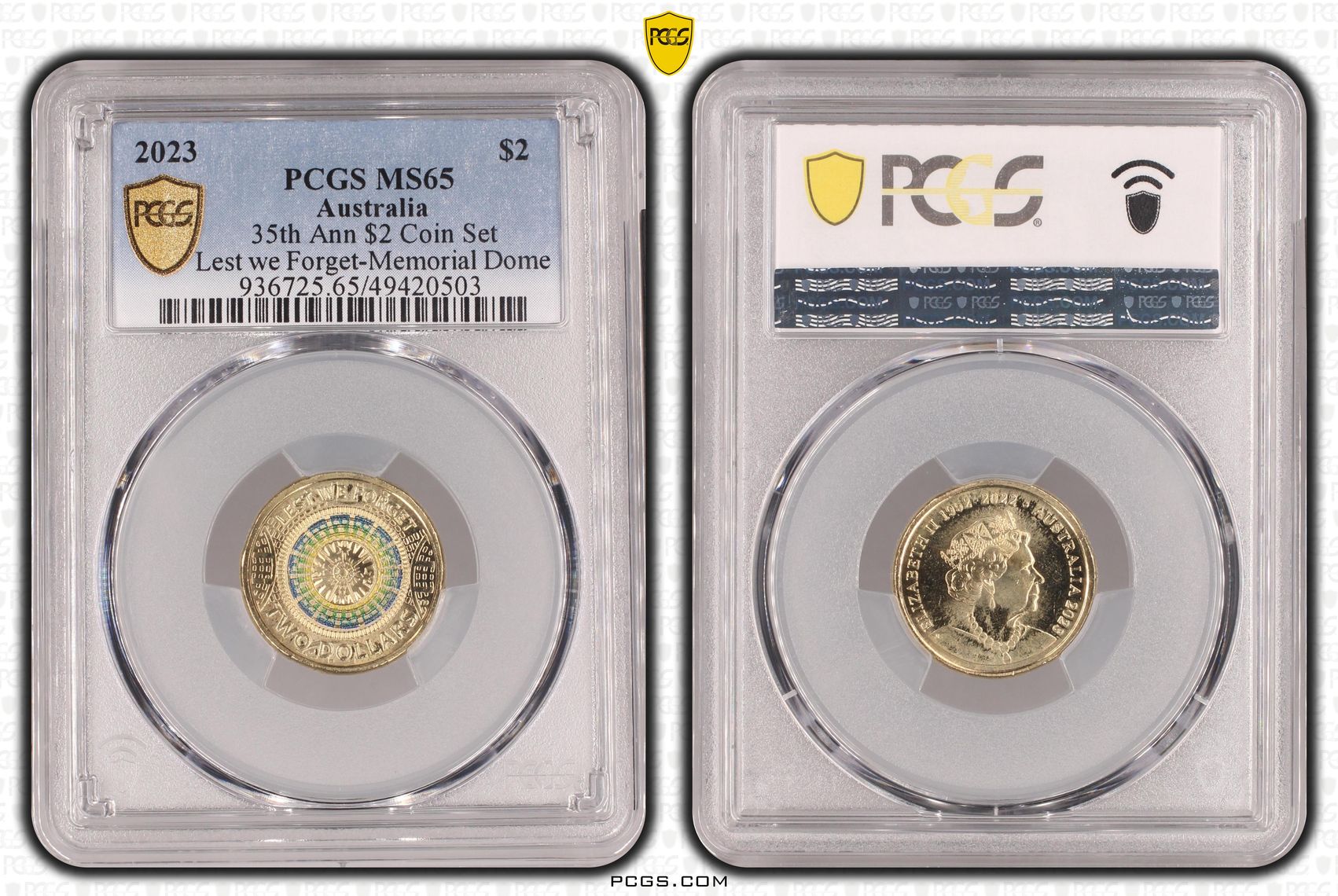 Elizabeth II, 35th Ann $2 Coin Set Lest we Forget Lest we Forget-Memorial, Two Dollar, 2023, PCGS MS65
