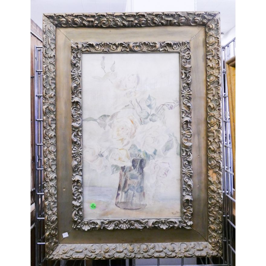 Antique Vase of Roses Watercolor Framed- 28x20''