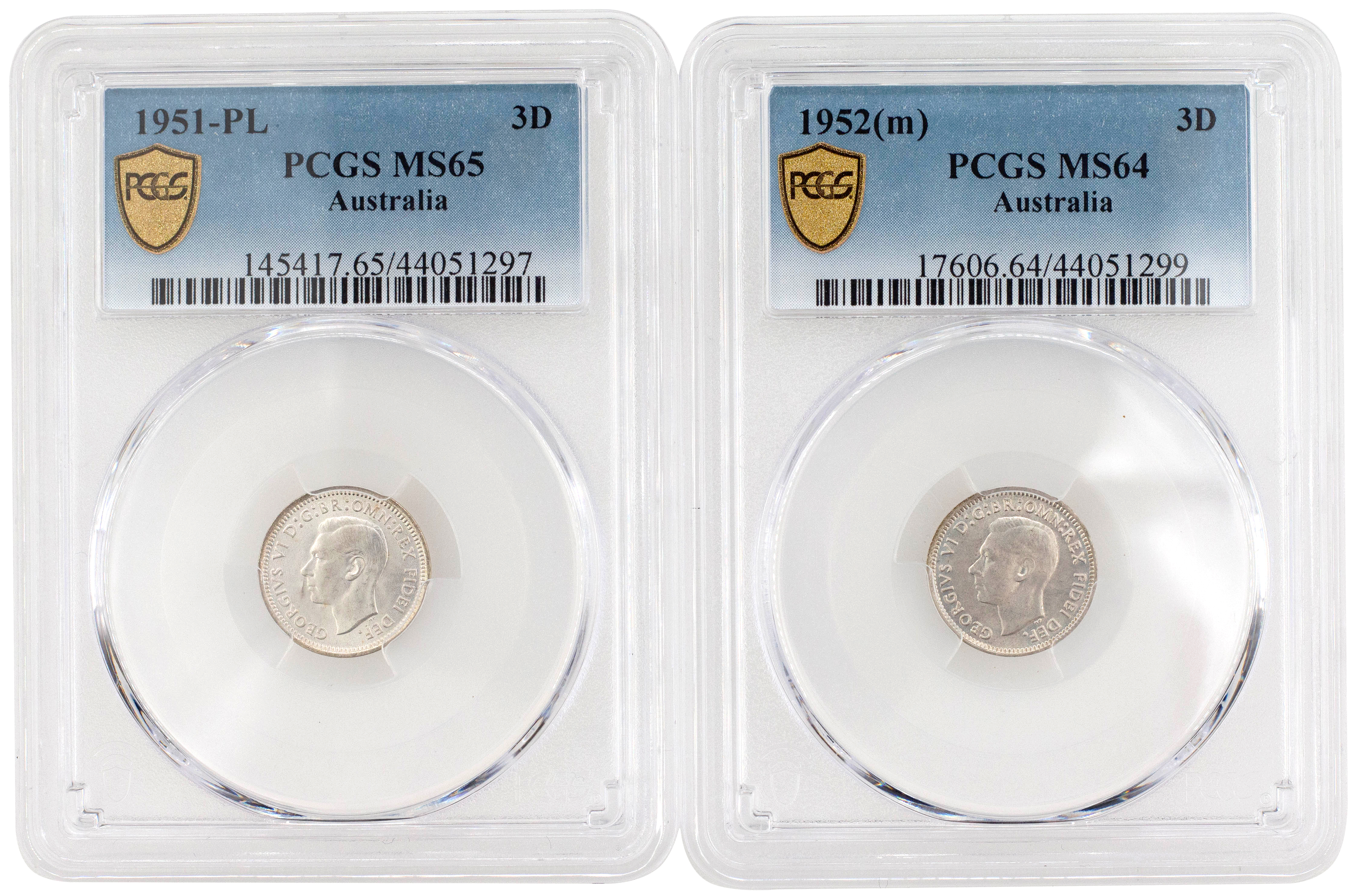 George VI, Threepence, 1951-PL, PCGS MS 65
