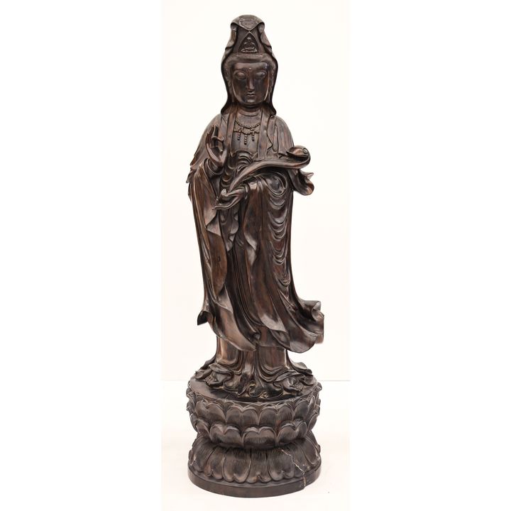 Chinese Ironwood Standing Guanyin on Throne