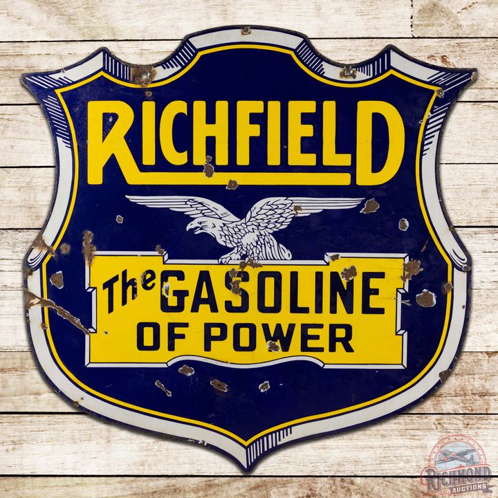 Richfield The Gasoline of Power 48" Die Cut Double Sided Porcelain Sign w/ Eagle