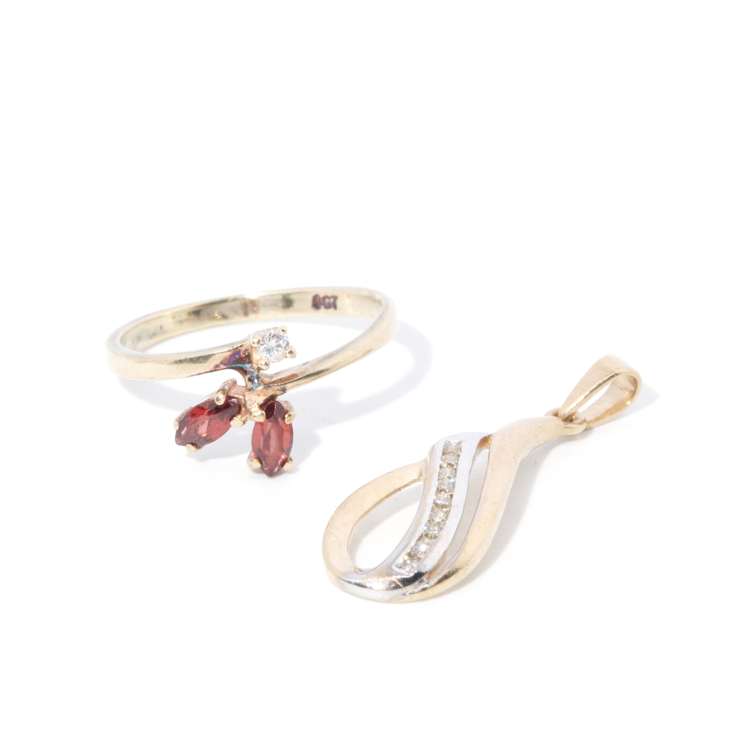 Garnet & Diamond 9ct Gold Jewellery Lot
