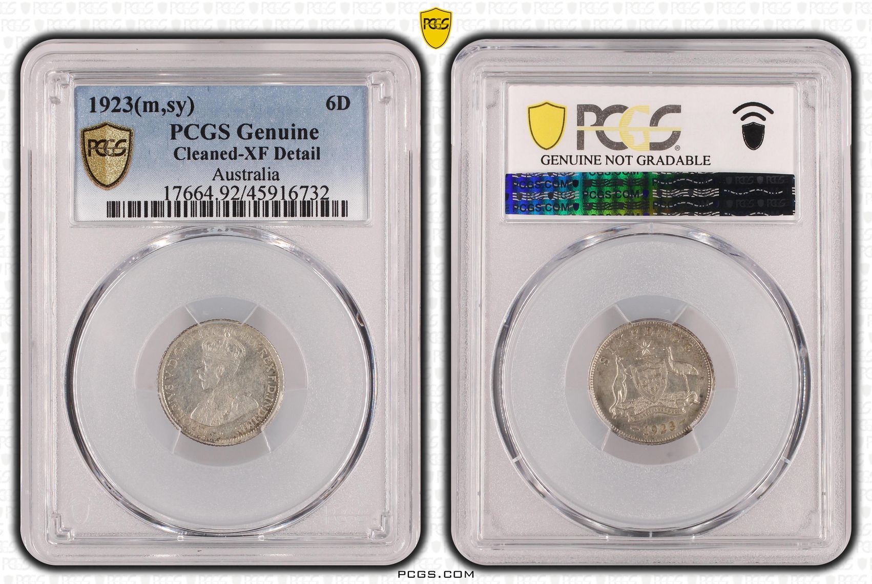 1923(m,sy) Australia Sixpence PCGS - Genuine - XF Details (92 - Cleaned) -732