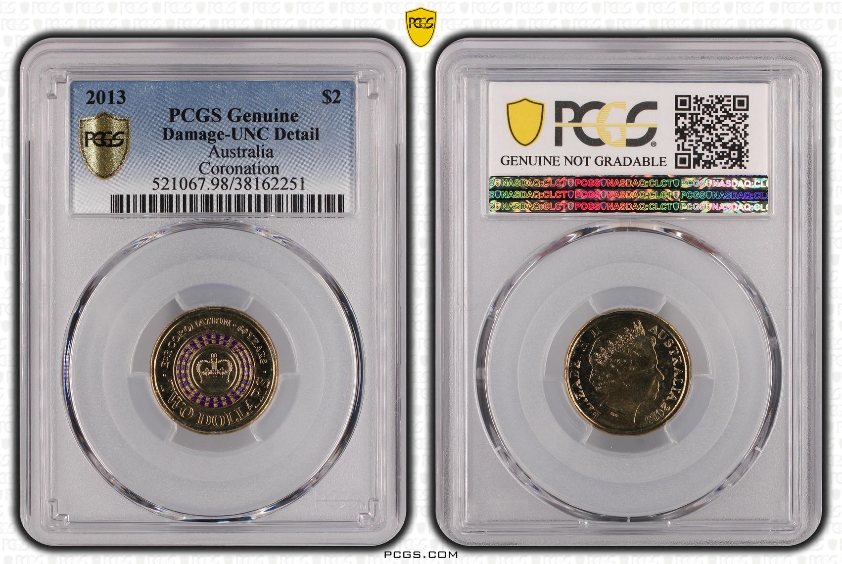 Elizabeth II, Coronation Colorized, Two Dollar, 2013, PCGS Genuine - UNC Details (98 - Damage)