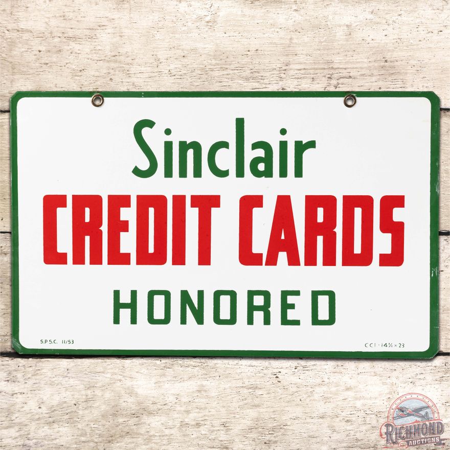 Sinclair Credit Cards Honored DS Porcelain Sign