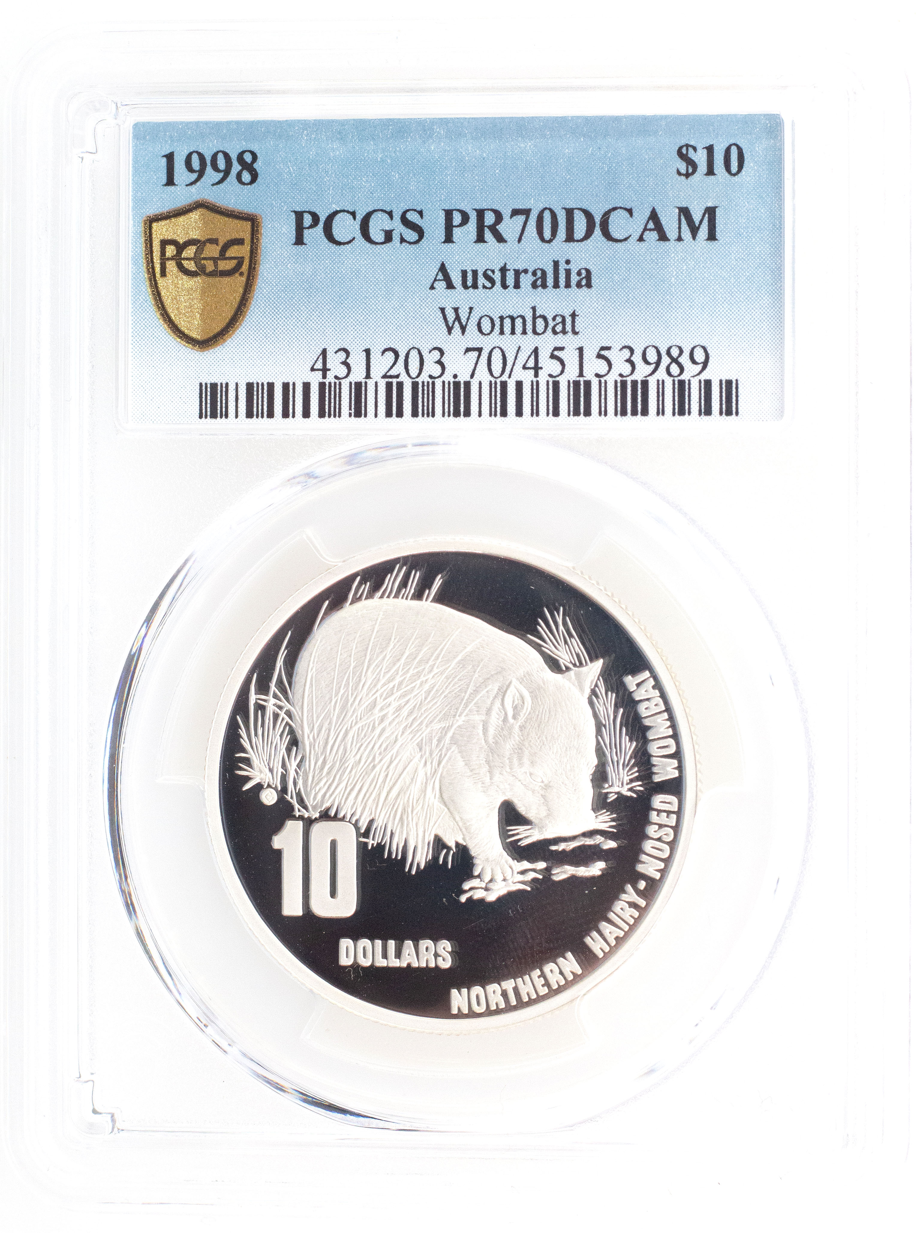 1998 Australia Ten Dollar, $10 Silver Wombat PCGS - PR70DCAM POP 4/0 -989