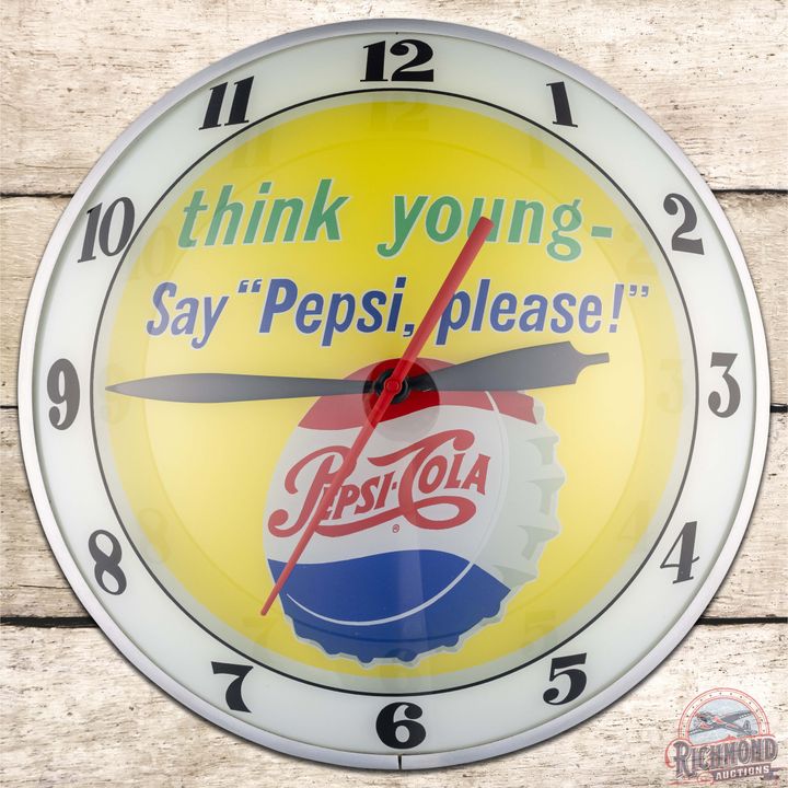 Think Young Say Pepsi Cola Please! 15" Double Bubble Advertising Clock