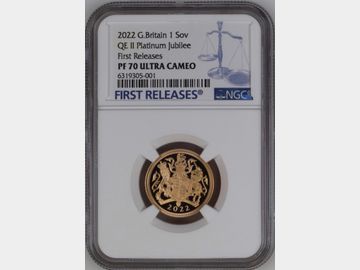 2022 ELIZABETH II 'PLATINUM JUBILEE' PROOF GOLD SOVEREIGN PF70 UCAM