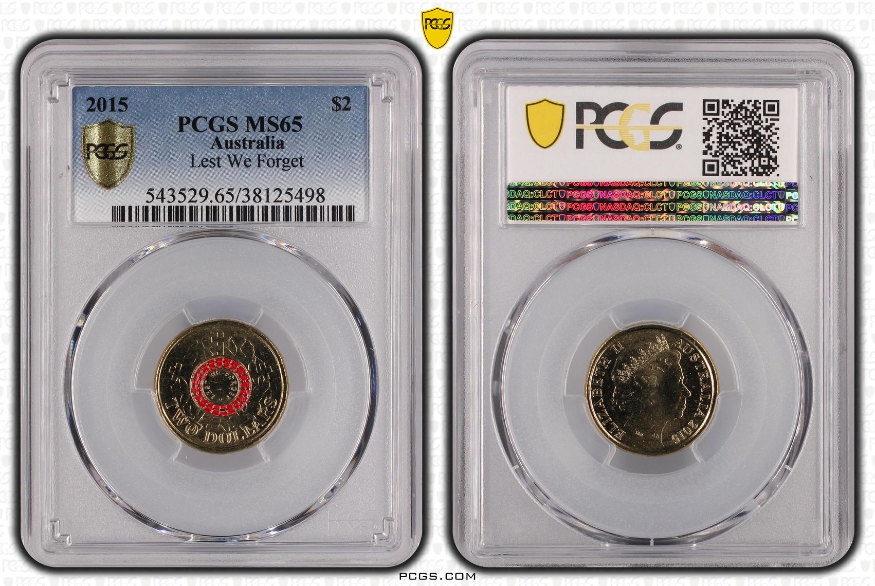 Lest We Forget, Two Dollar, 2015, PCGS MS65