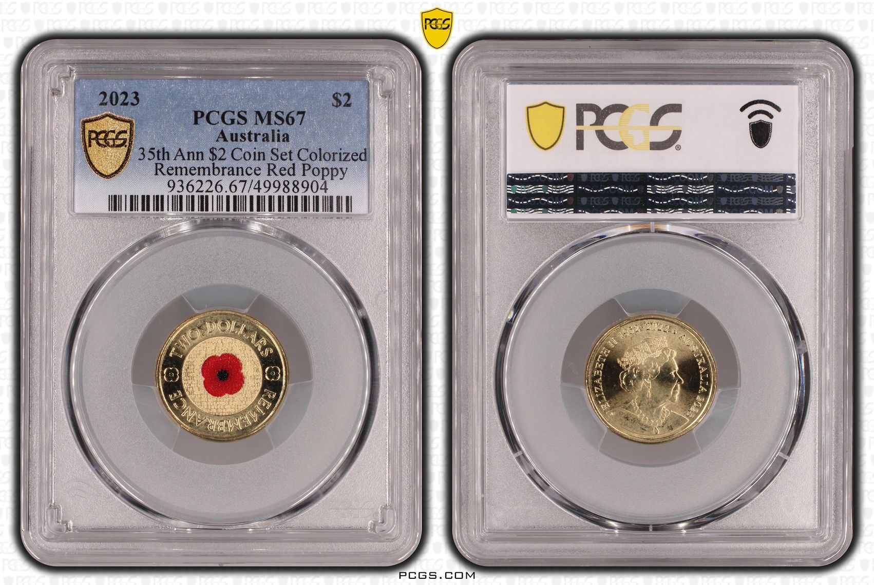 35th Ann $2 Coin Set Colorized Remembrance Red Poppy, Two Dollar, 2023, PCGS MS67