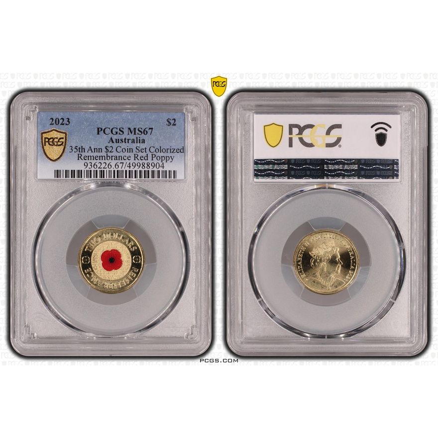 35th Ann $2 Coin Set Colorized Remembrance Red Poppy, Two Dollar, 2023, PCGS MS67