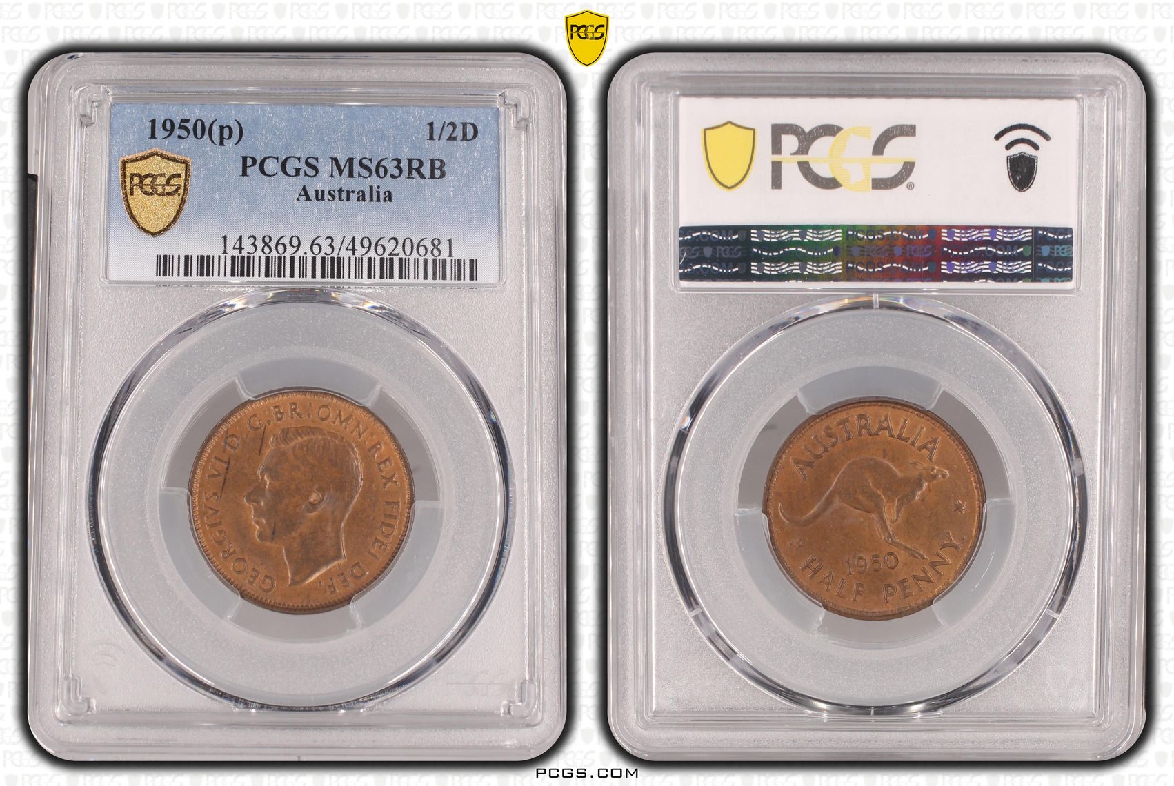 George VI, Halfpenny, 1950(p), PCGS MS63RB