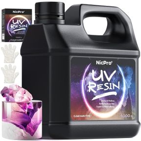 NICPRO UV RESIN 1000G, UPGRADE CRYSTAL CLEAR ULTRAVIOLET EPOXY RESIN GLUE KIT, LOW ODOR & QUICK CURING SUNLIGHT CURE HARD UV RESIN
