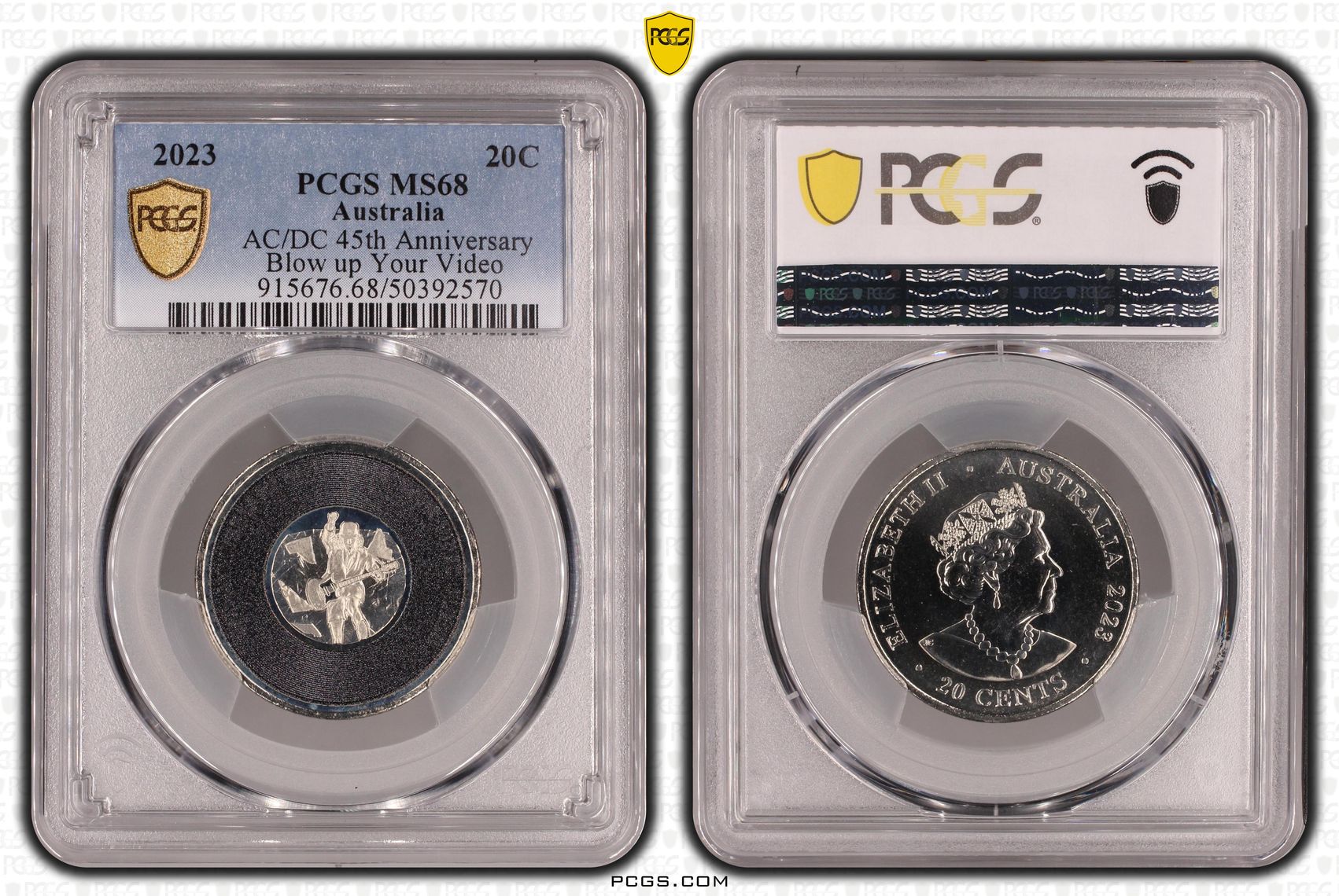 170 · Elizabeth II, AC/DC 45th Anniversary - Blow up Your Video , Twenty Cent, 2023, PCGS MS68