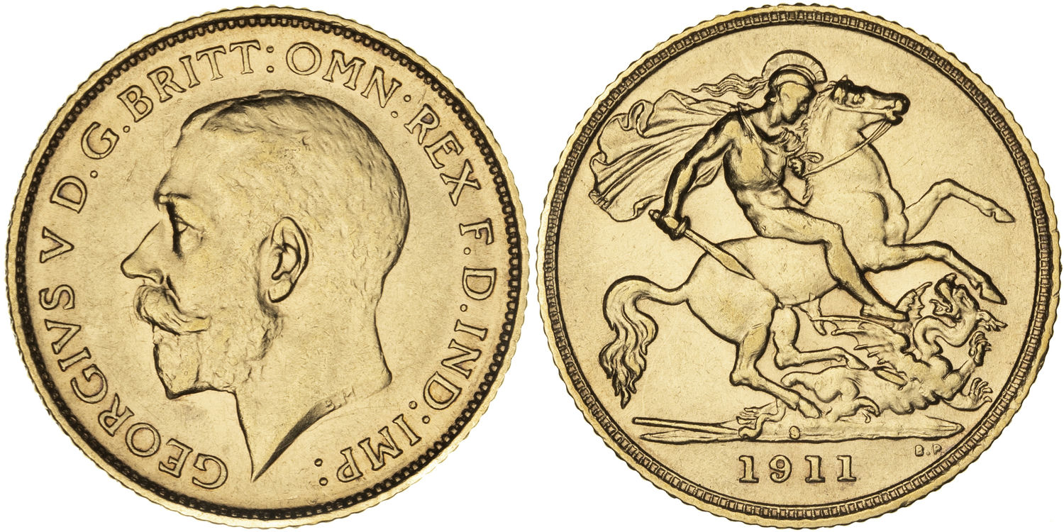 George V, St George Reverse , Half Sovereign, 1911-S, gEF