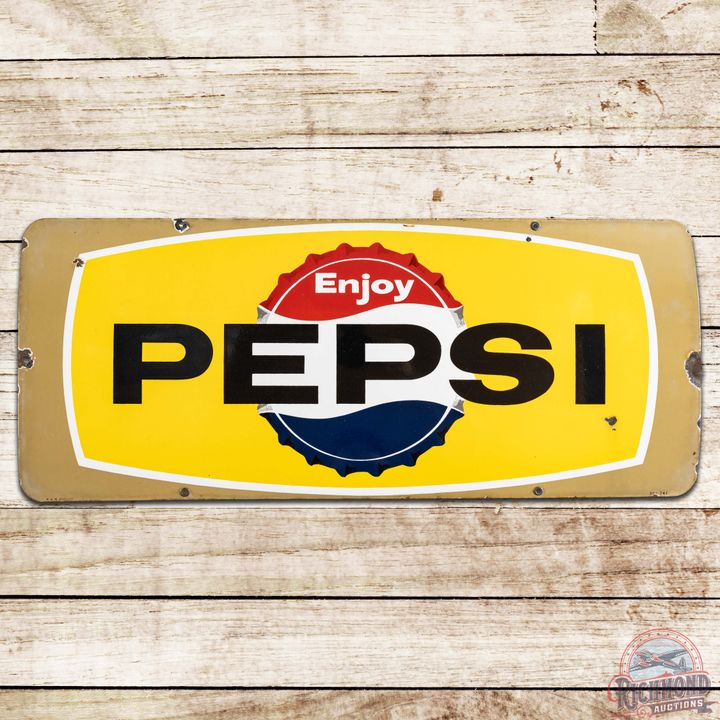 Enjoy Pepsi Cola SS Porcelain Sign w/ Bottlecap