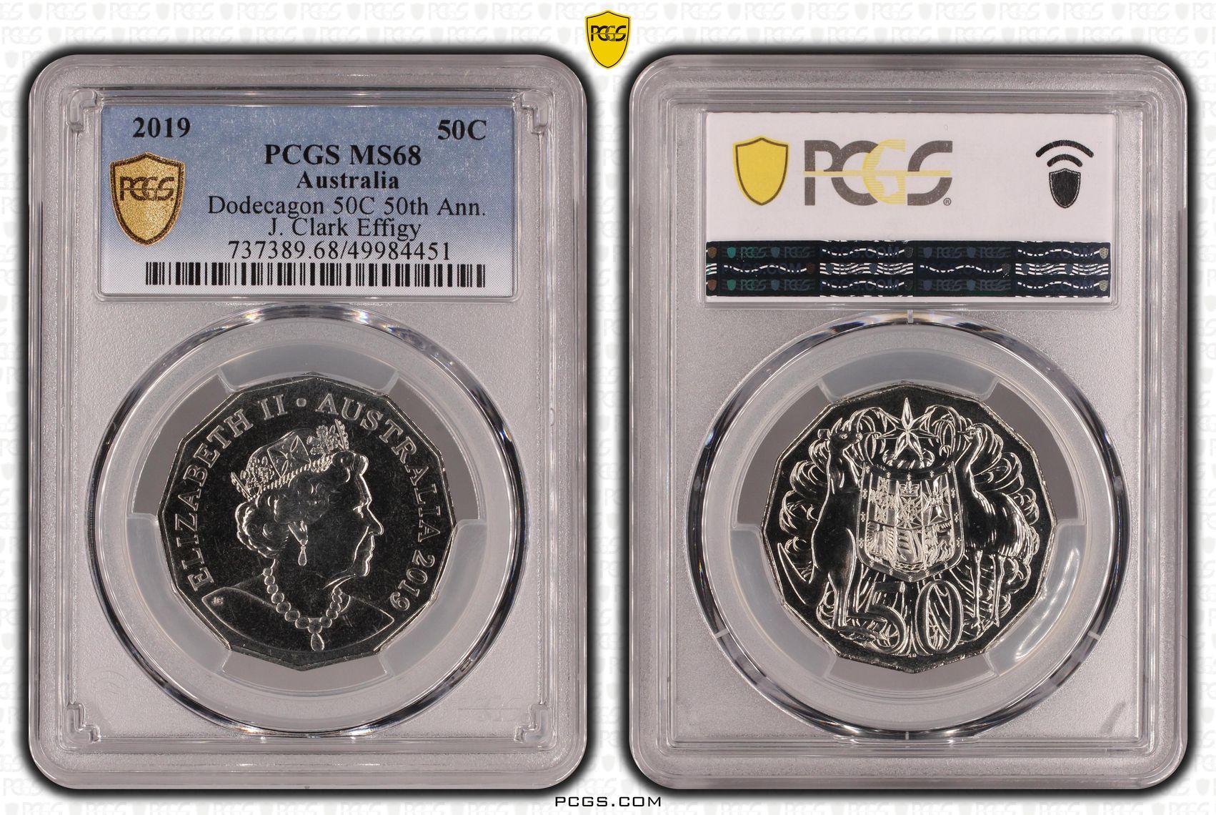 Dodecagon 50C 50th Ann. J. Clark Effigy , Fifty Cent, 2019, PCGS MS68