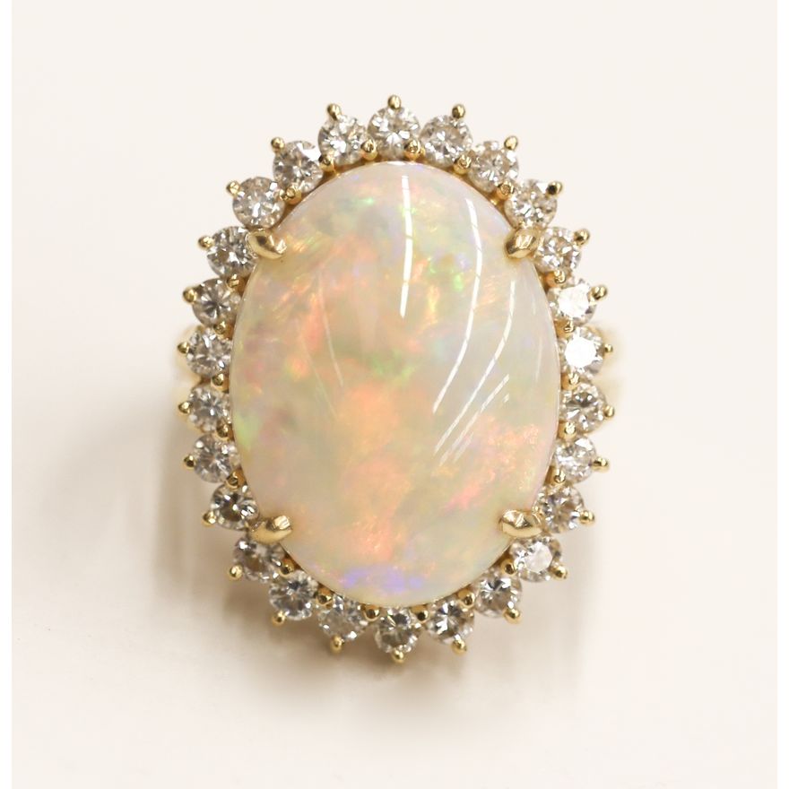 Ladies 14k White Opal & Diamond Ring